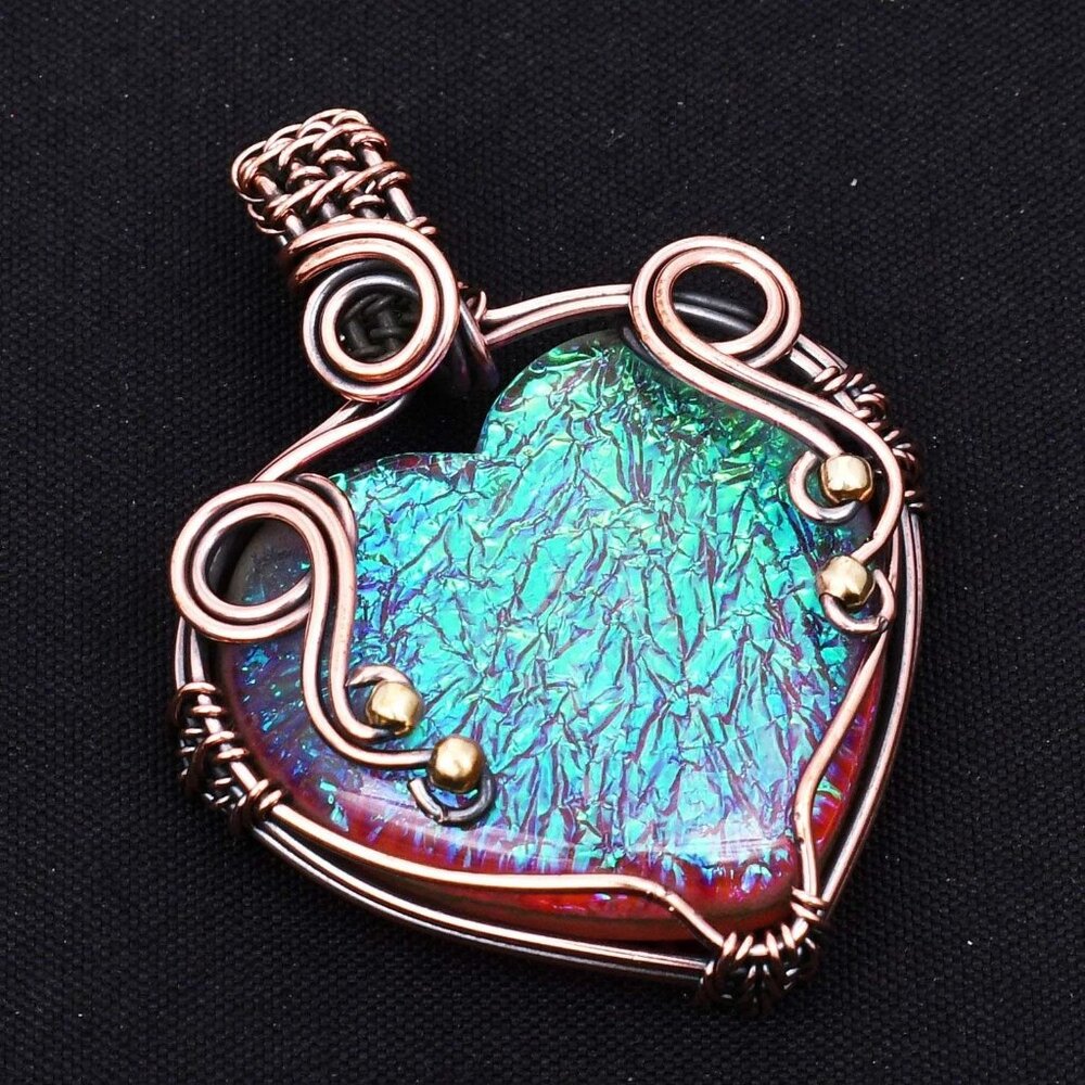 Handmade Triplet Opal Gemstone Copper Wire 1.8" Pendant